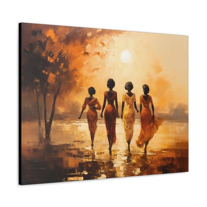 Four ladies by river bank sun Canvas Gallery Wraps