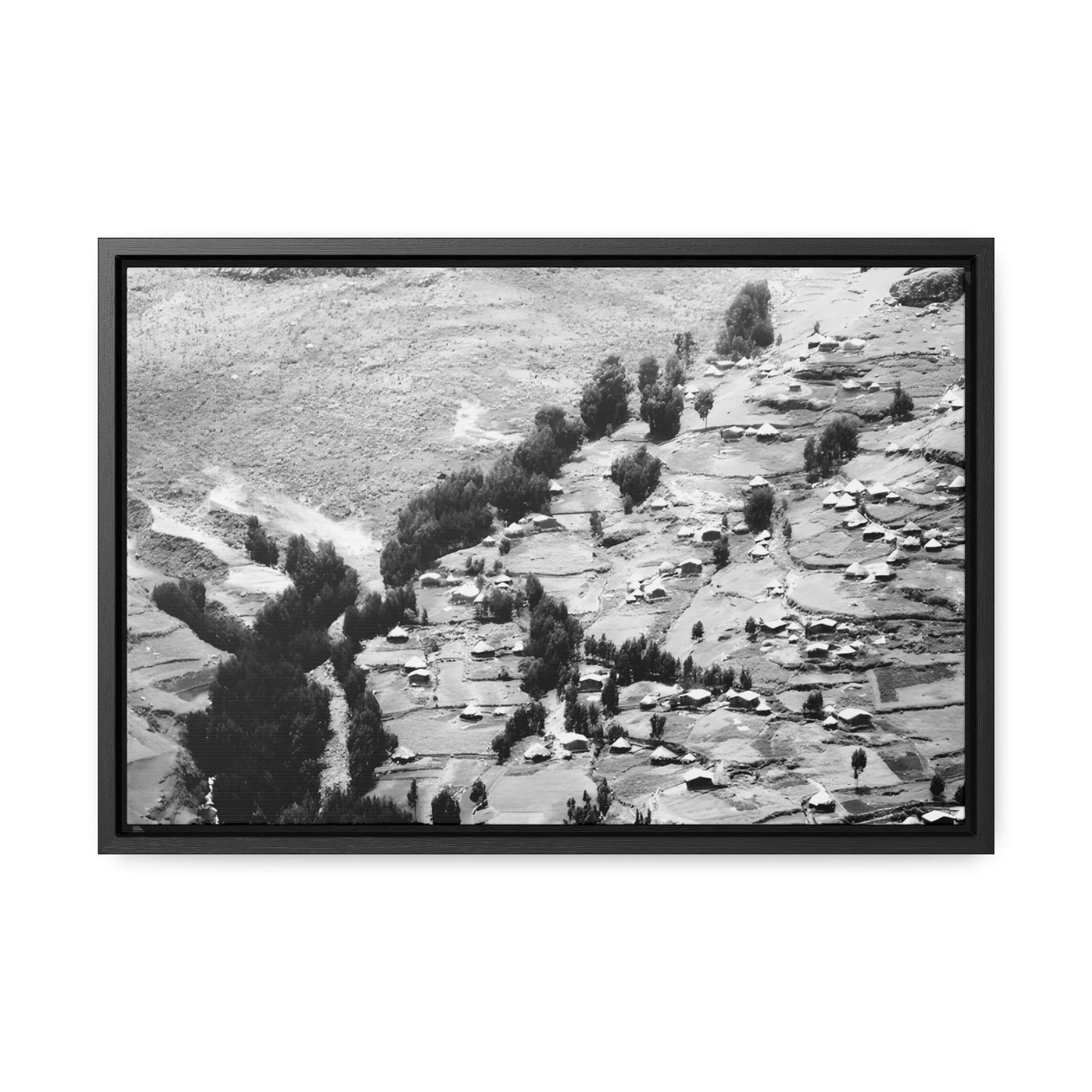 The Simien Mountain Village - Framed Canvas b&w Photography