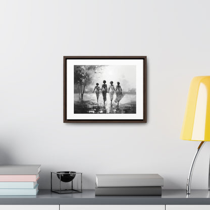 Sunlit Stroll - Framed Canvas b&w Wall Art