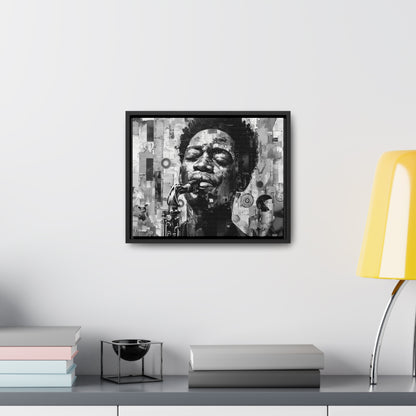 Soul of the Sax - Framed Canvas b&w Wall Art