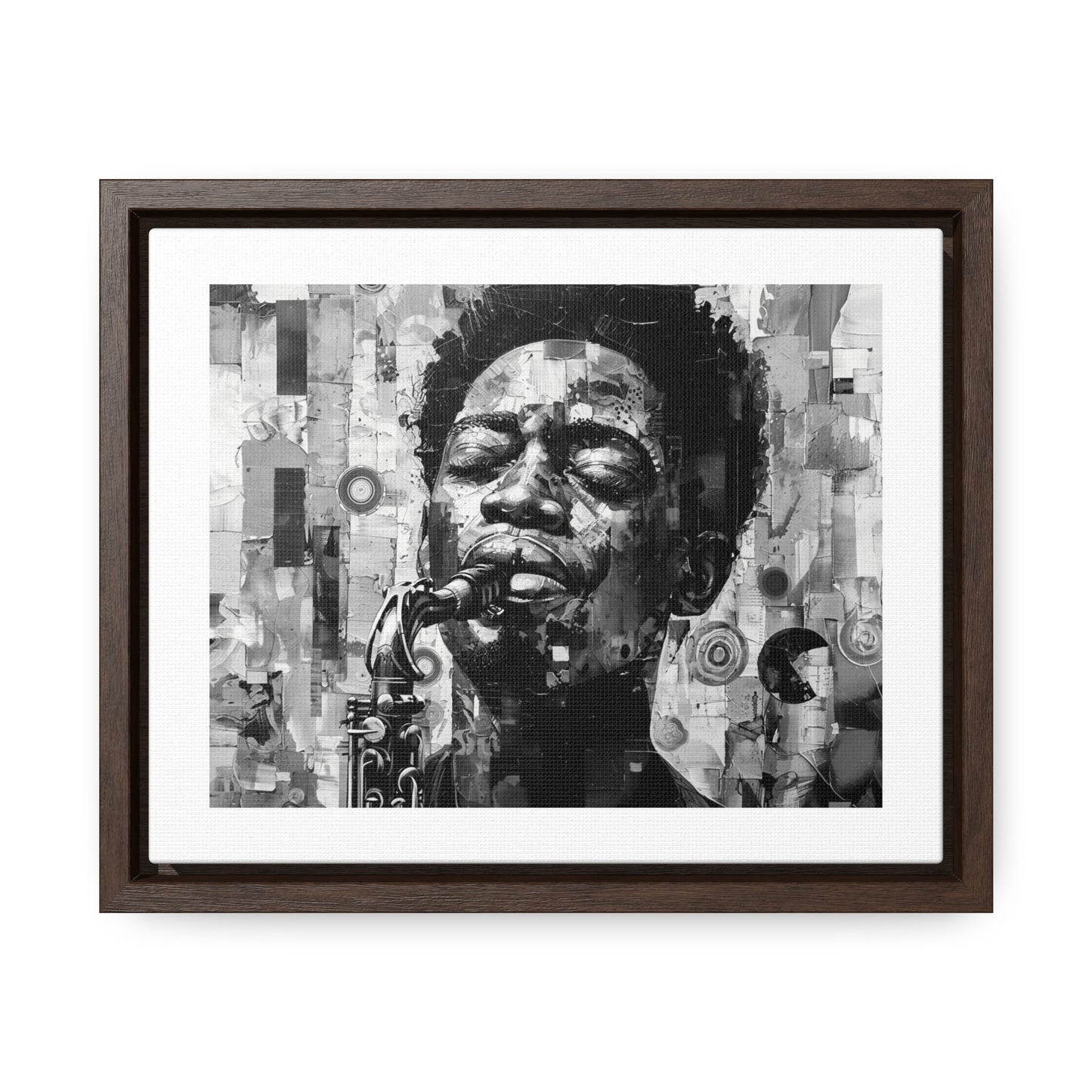 Soul of the Sax - Framed Canvas b&w Wall Art