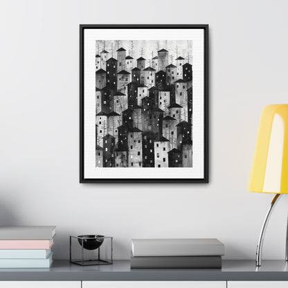 City of Inner Heights - Framed Canvas b&w Wall Art