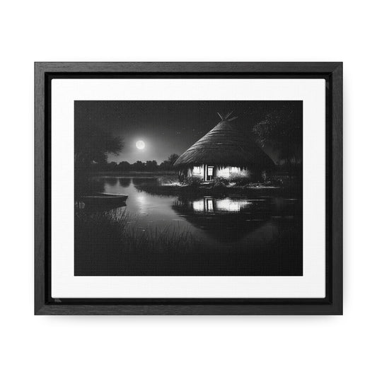 Moonlit Serenity - Framed Canvas b&w Wall Art