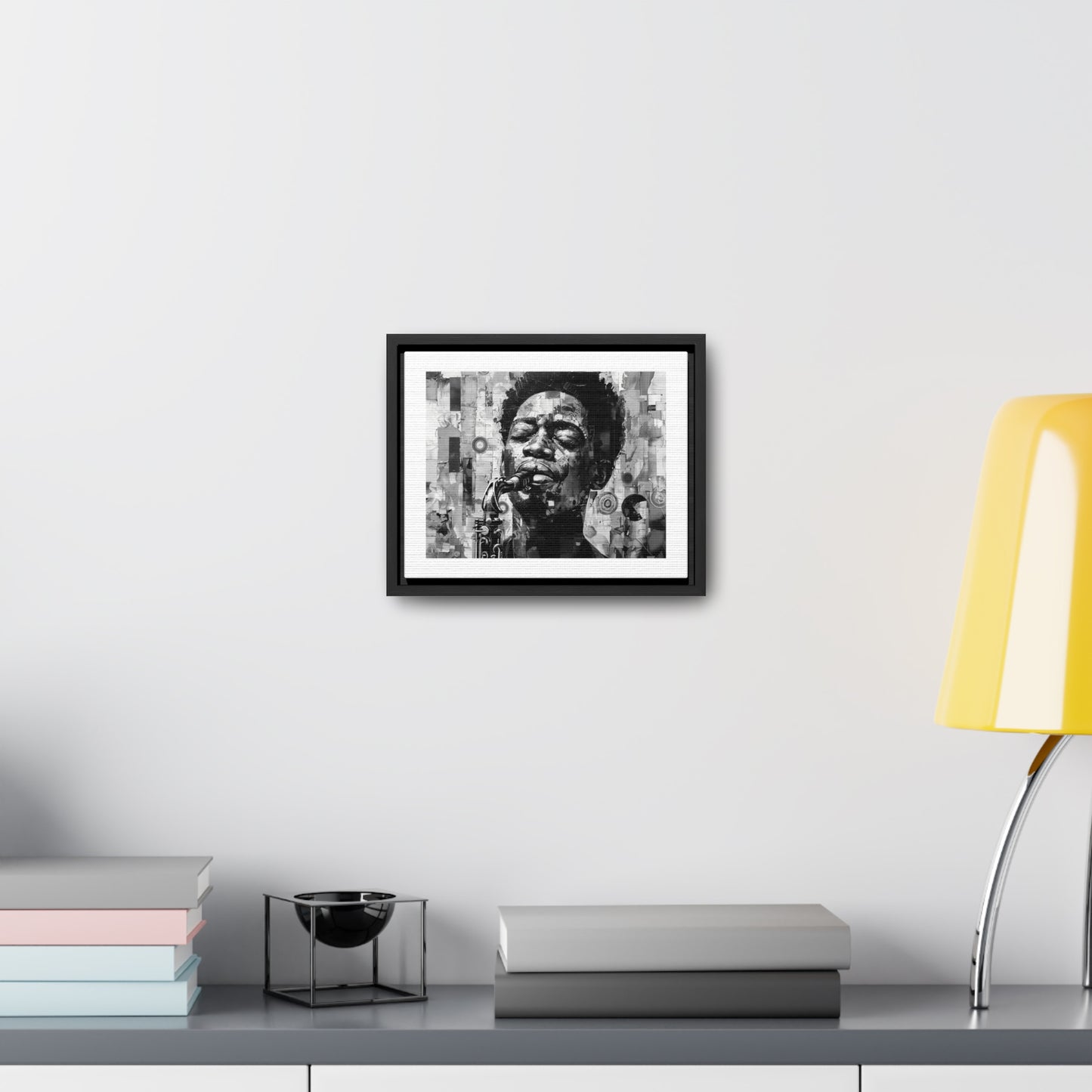 Soul of the Sax - Framed Canvas b&w Wall Art
