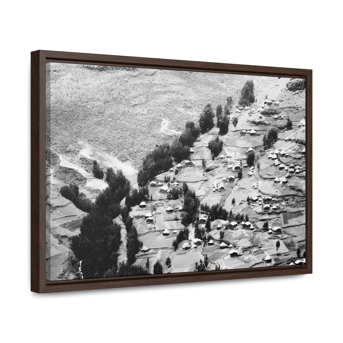 The Simien Mountain Village - Framed Canvas b&w Photography