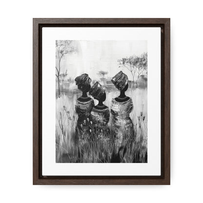 Sisters of the Savannah - Framed Canvas b&w Wall Art