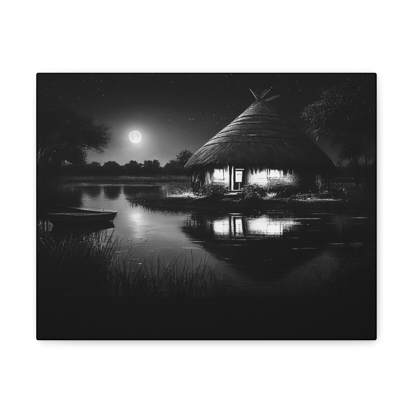 Moonlit Serenity - Canvas b&w Wall Art