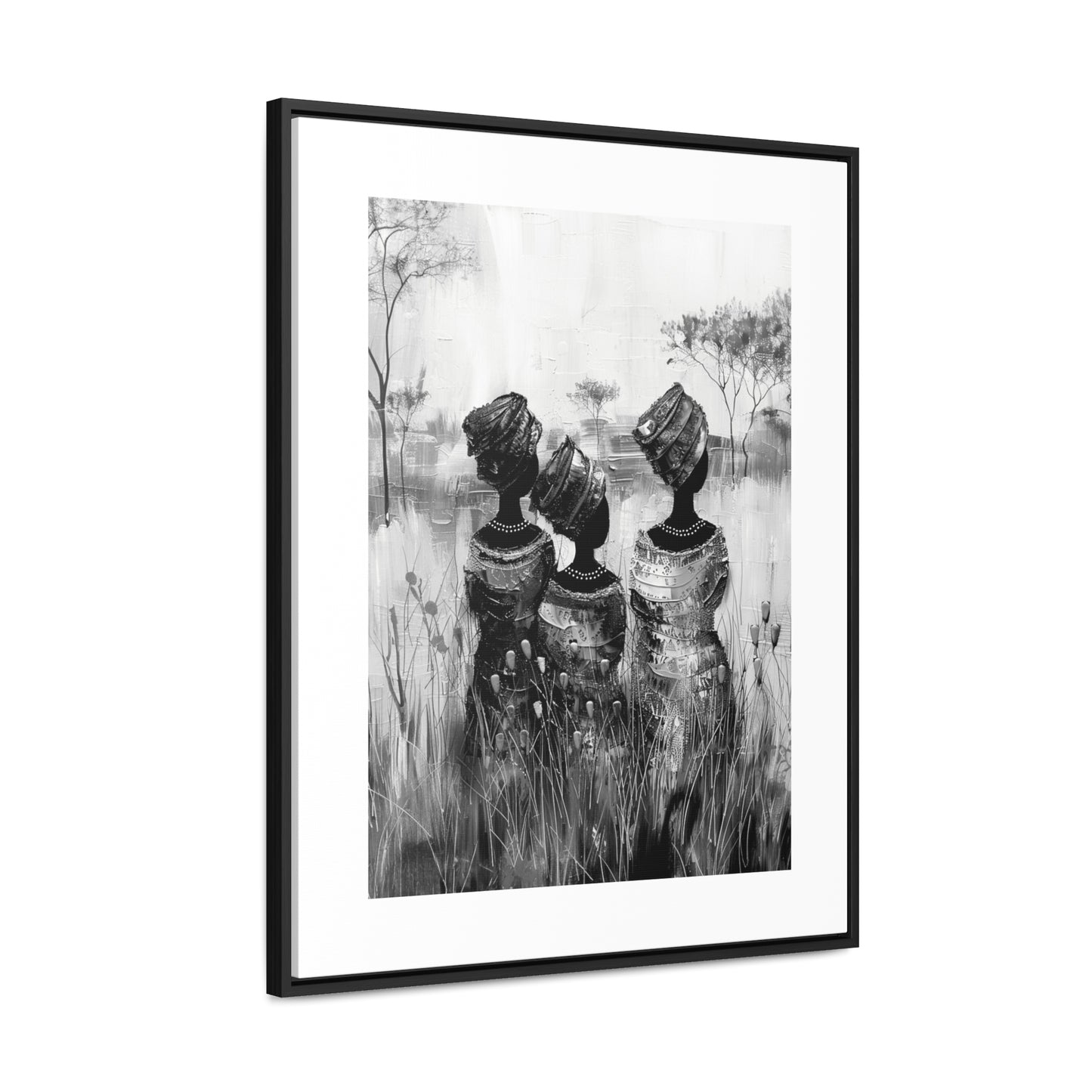Sisters of the Savannah - Framed Canvas b&w Wall Art