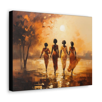 Four ladies by river bank sun Canvas Gallery Wraps