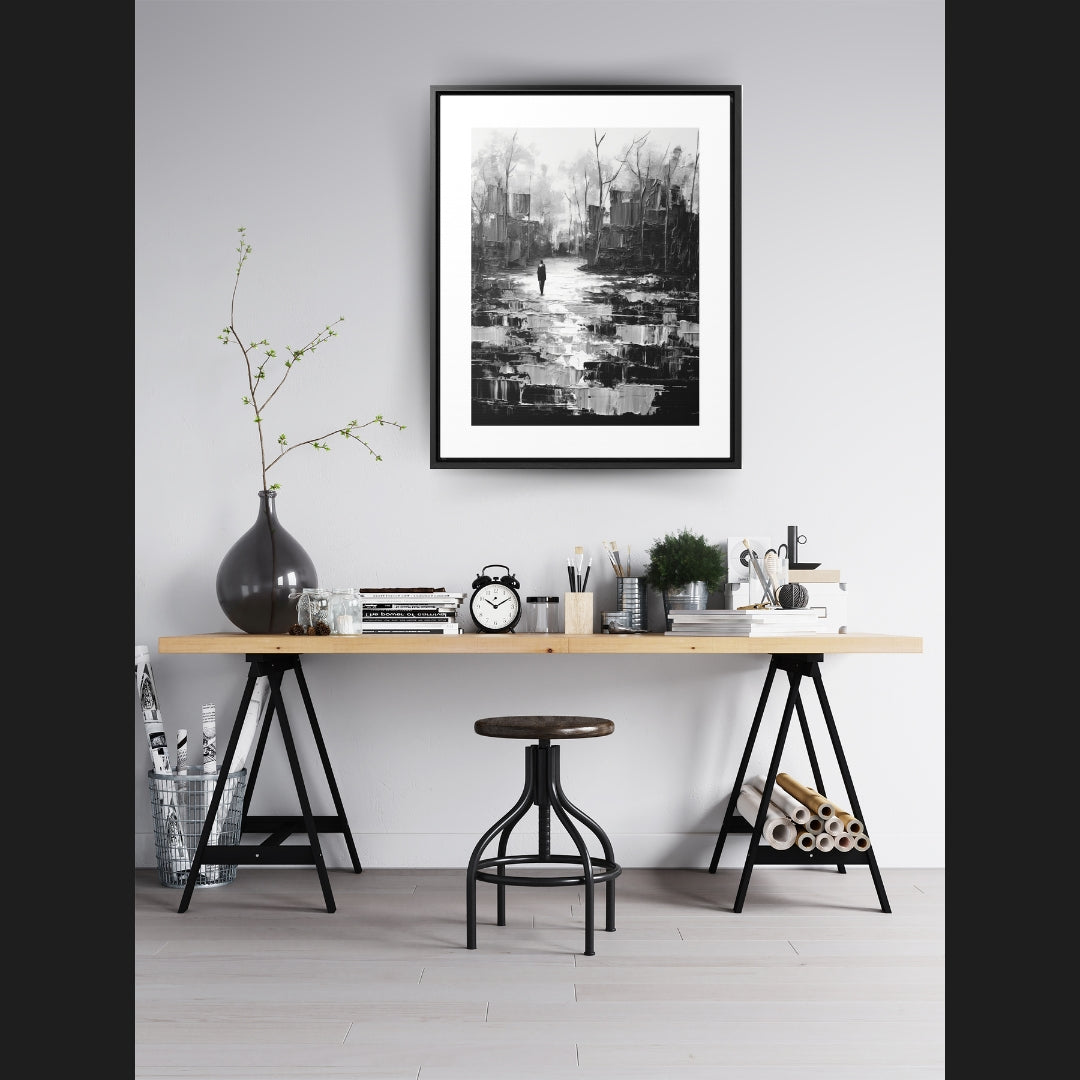 Solitude's Wisdom - Framed Canvas b&w Wall Art