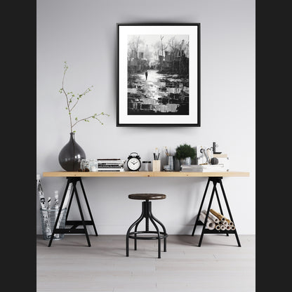 Solitude's Wisdom - Framed Canvas b&w Wall Art