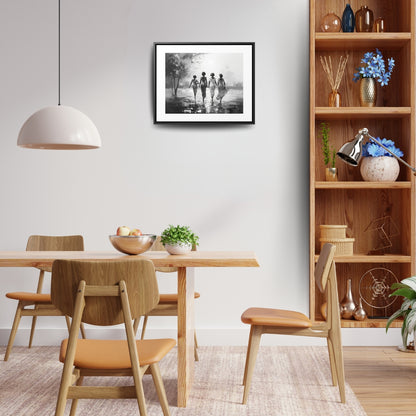 Sunlit Stroll - Framed Canvas b&w Wall Art
