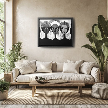 Guardian Angels - Framed Canvas b&w Wall Art