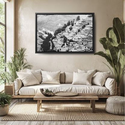 The Simien Mountain Village - Framed Canvas b&w Photography