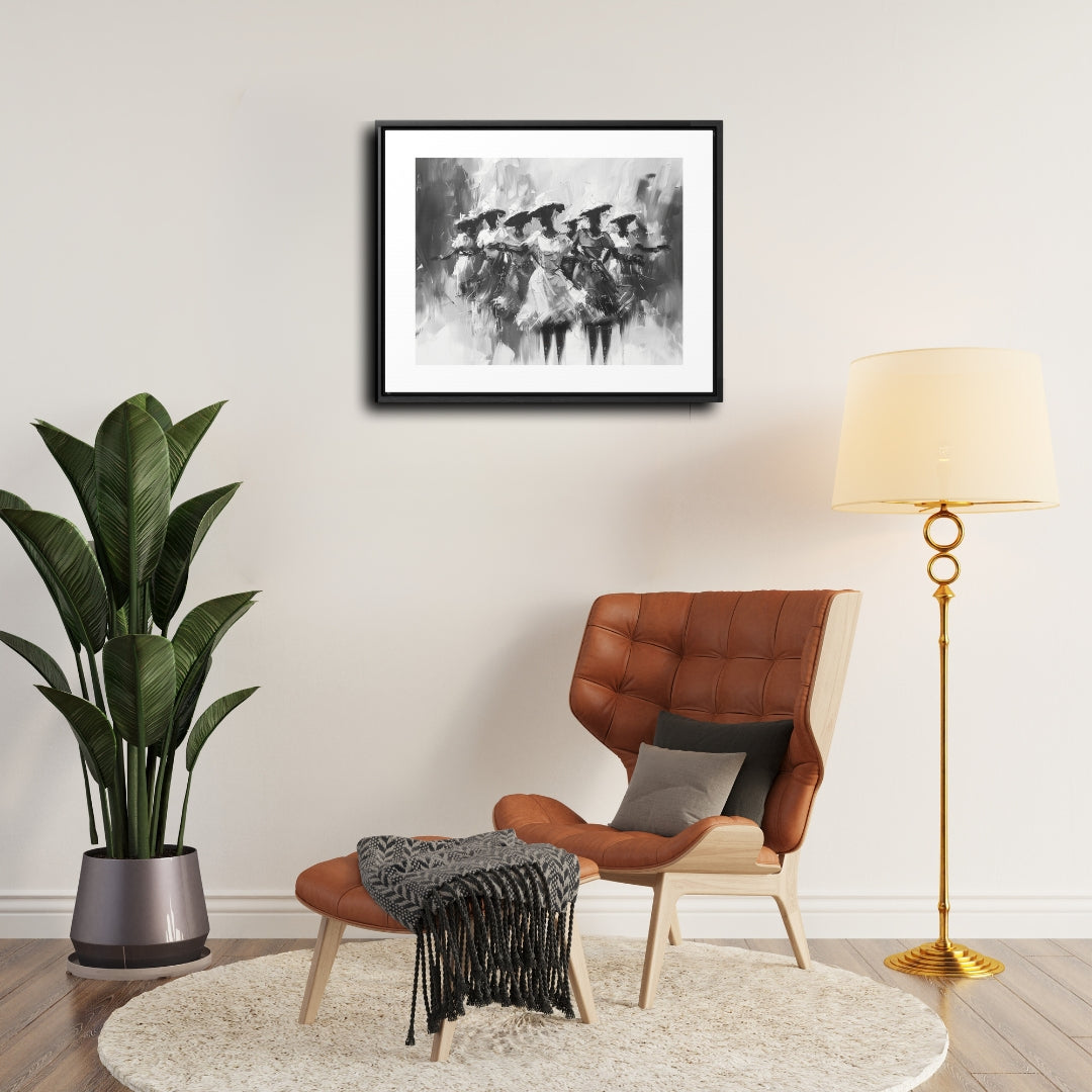 Rhythms of Joy - Framed Canvas b&w Wall Art