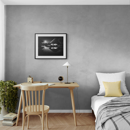 Moonlit Serenity - Framed Canvas b&w Wall Art