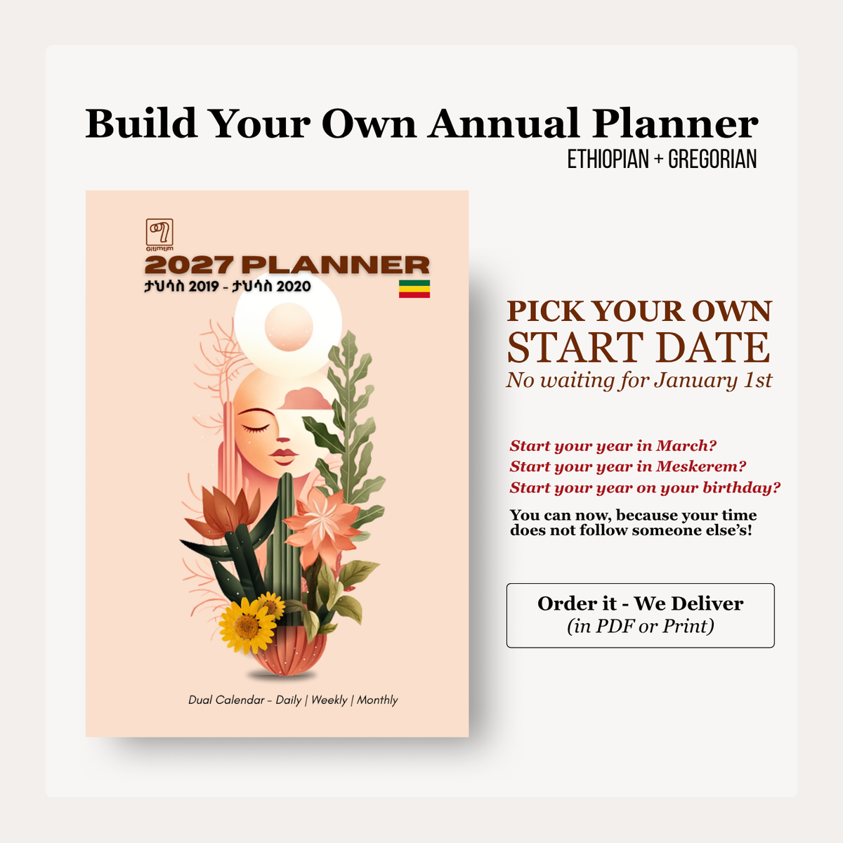 2027 Dual-Calendar Planner & Organizer | Ethiopian + Gregorian | 7 × 10