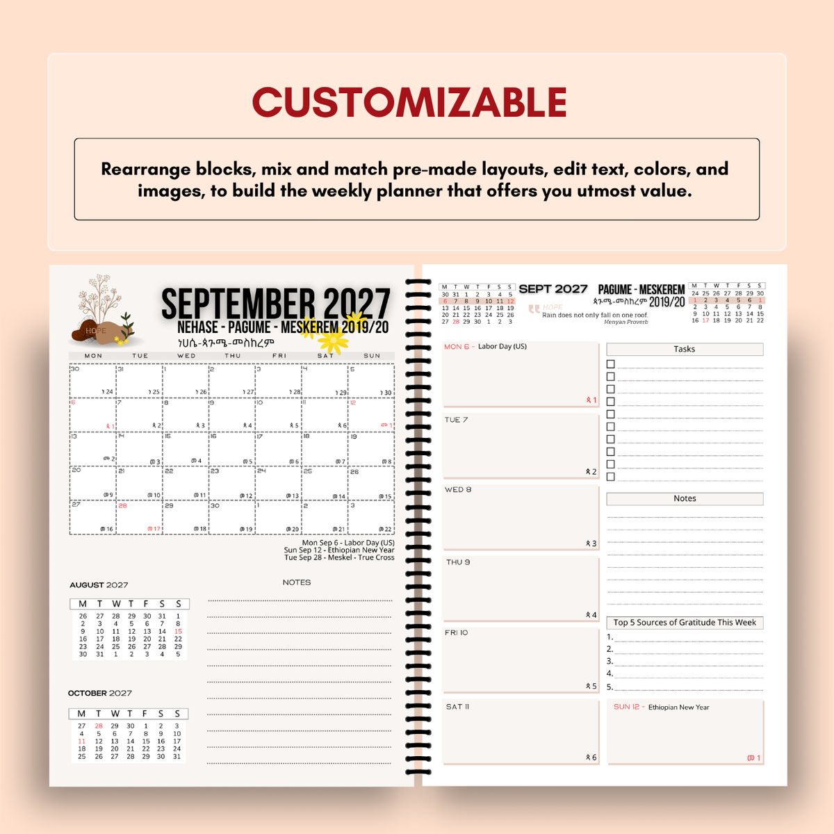 2027 Dual-Calendar Planner & Organizer | Ethiopian + Gregorian | 7 × 10