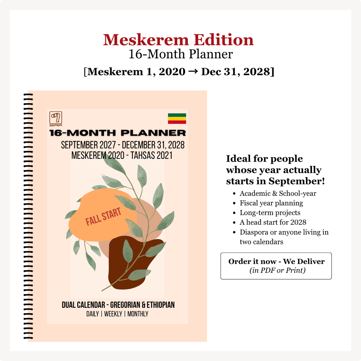 2027 Dual-Calendar Planner & Organizer | Ethiopian + Gregorian | 7 × 10