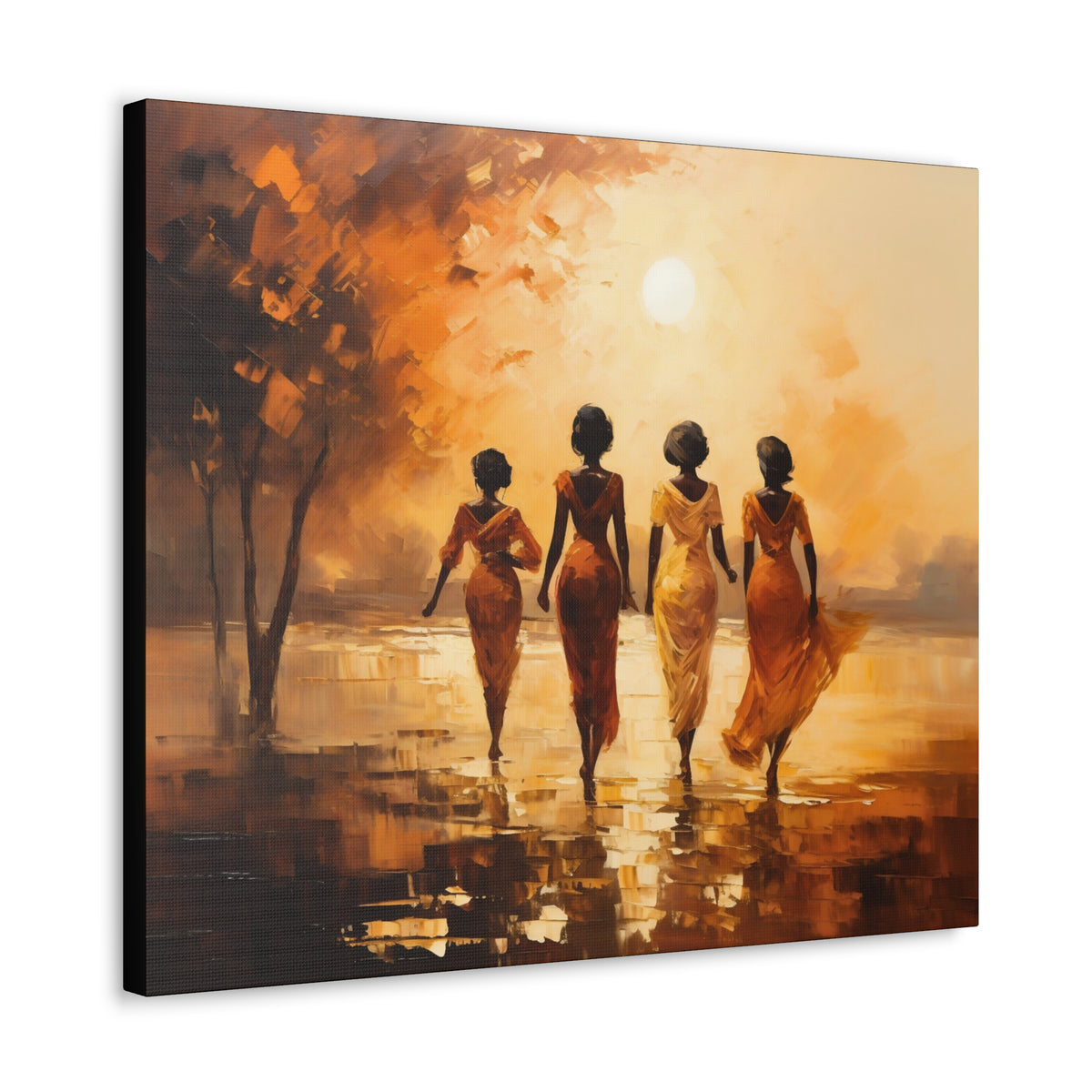 Four ladies by river bank sun Canvas Gallery Wraps