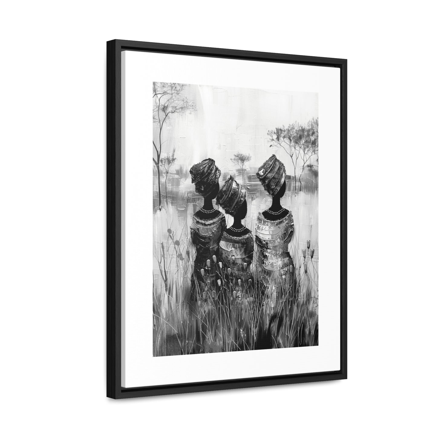Sisters of the Savannah - Framed Canvas b&w Wall Art