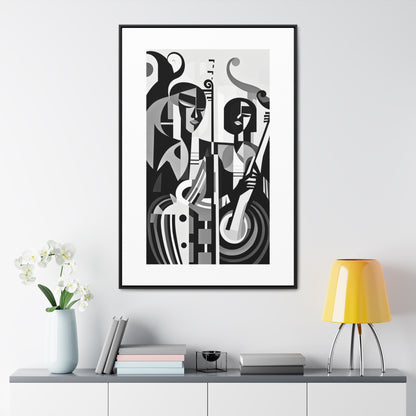 The Melodic Duo - Framed Canvas b&w Wall Art