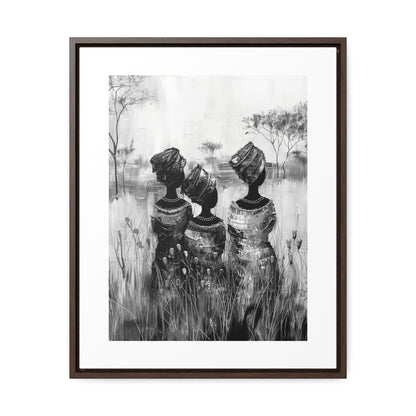 Sisters of the Savannah - Framed Canvas b&w Wall Art