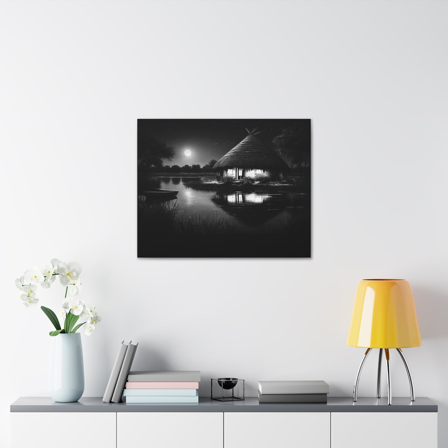 Moonlit Serenity - Canvas b&w Wall Art