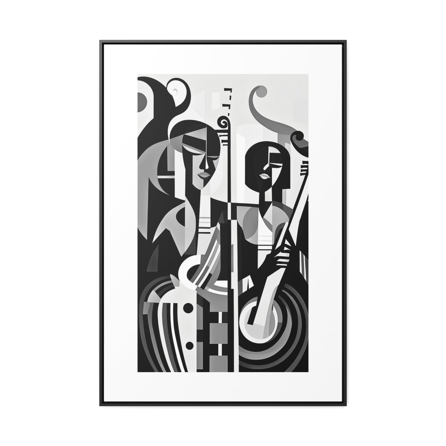 The Melodic Duo - Framed Canvas b&w Wall Art
