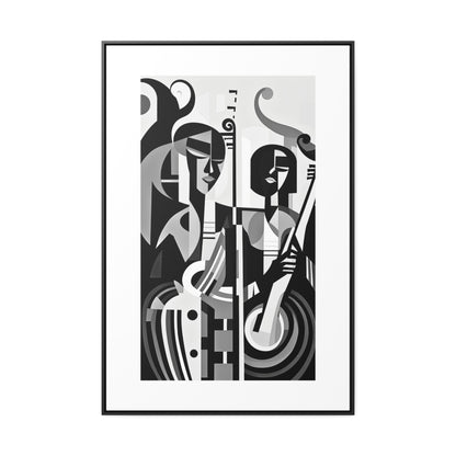 The Melodic Duo - Framed Canvas b&w Wall Art