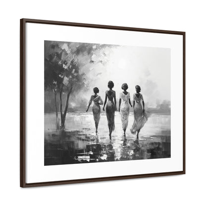 Sunlit Stroll - Framed Canvas b&w Wall Art