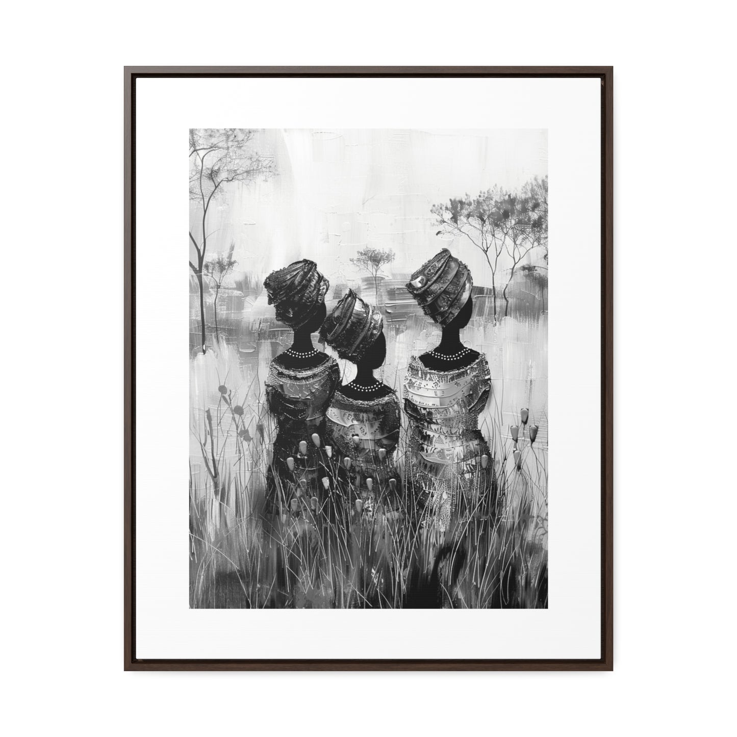 Sisters of the Savannah - Framed Canvas b&w Wall Art