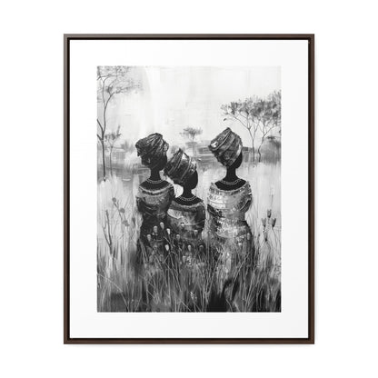 Sisters of the Savannah - Framed Canvas b&w Wall Art