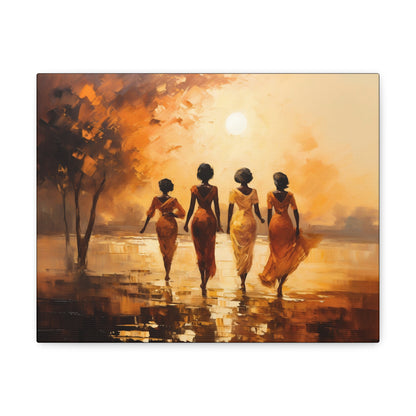 Four ladies by river bank sun Canvas Gallery Wraps