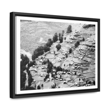 The Simien Mountain Village - Framed Canvas b&w Photography