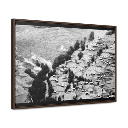 The Simien Mountain Village - Framed Canvas b&w Photography