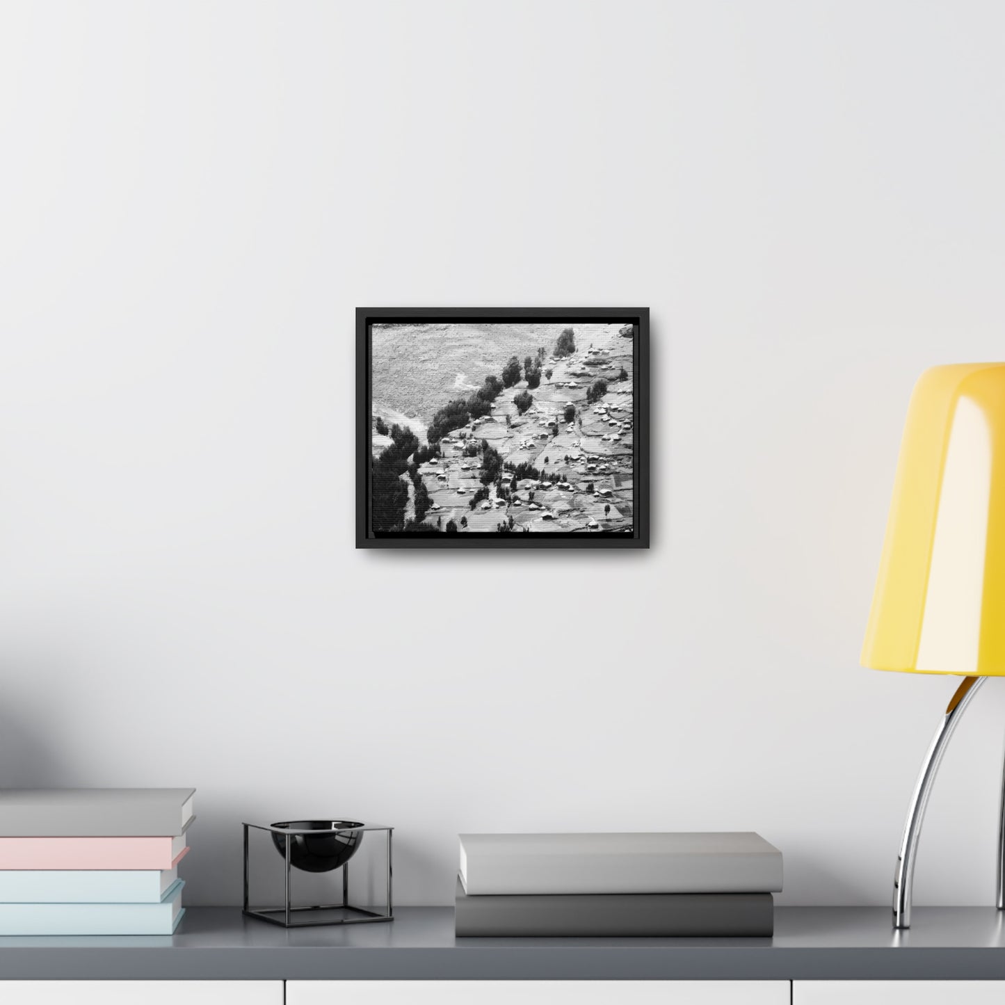 The Simien Mountain Village - Framed Canvas b&w Photography