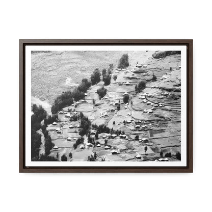 The Simien Mountain Village - Framed Canvas b&w Photography