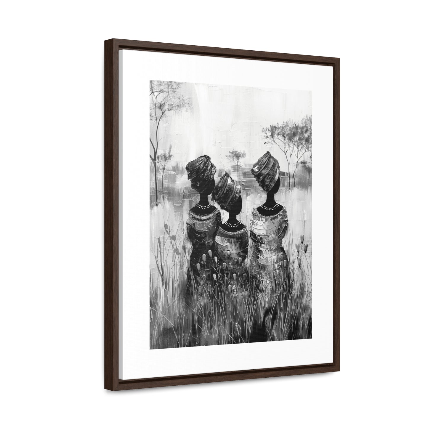Sisters of the Savannah - Framed Canvas b&w Wall Art
