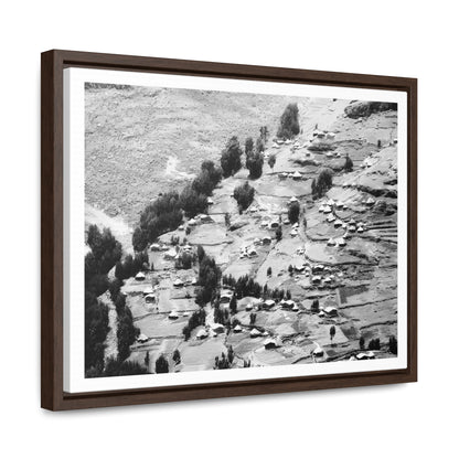 The Simien Mountain Village - Framed Canvas b&w Photography