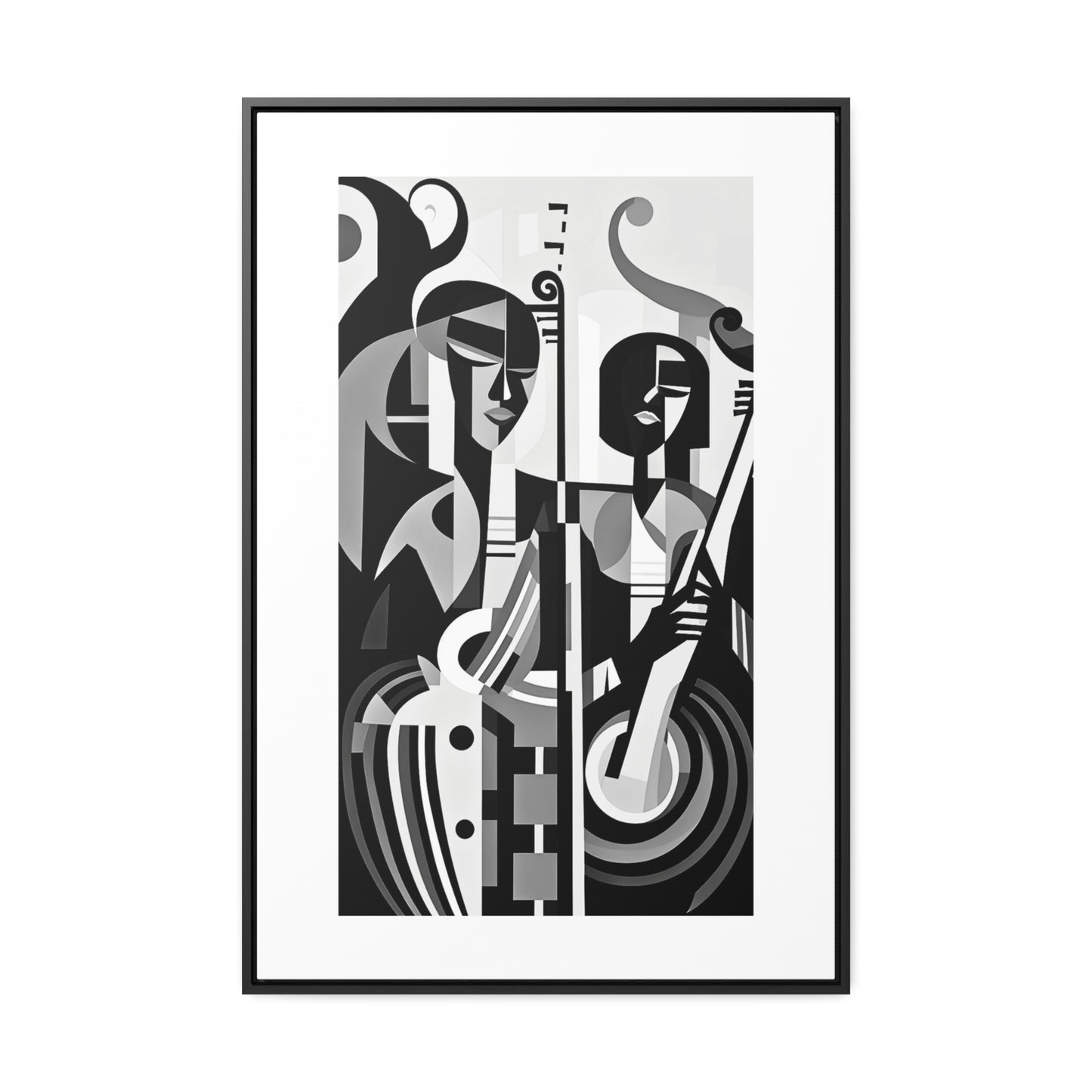 The Melodic Duo - Framed Canvas b&w Wall Art