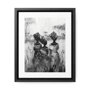 Sisters of the Savannah - Framed Canvas b&w Wall Art