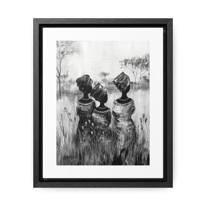 Sisters of the Savannah - Framed Canvas b&w Wall Art