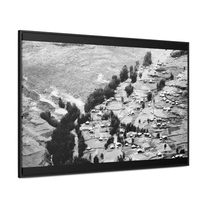 The Simien Mountain Village - Framed Canvas b&w Photography
