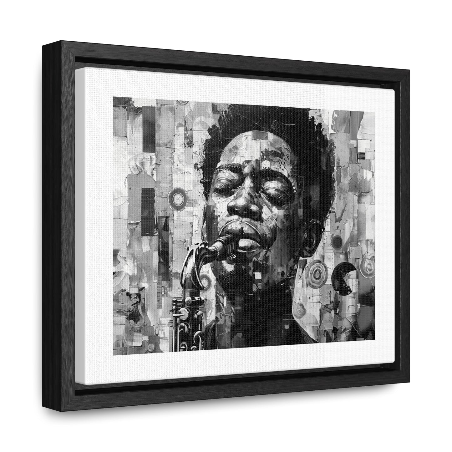 Soul of the Sax - Framed Canvas b&w Wall Art