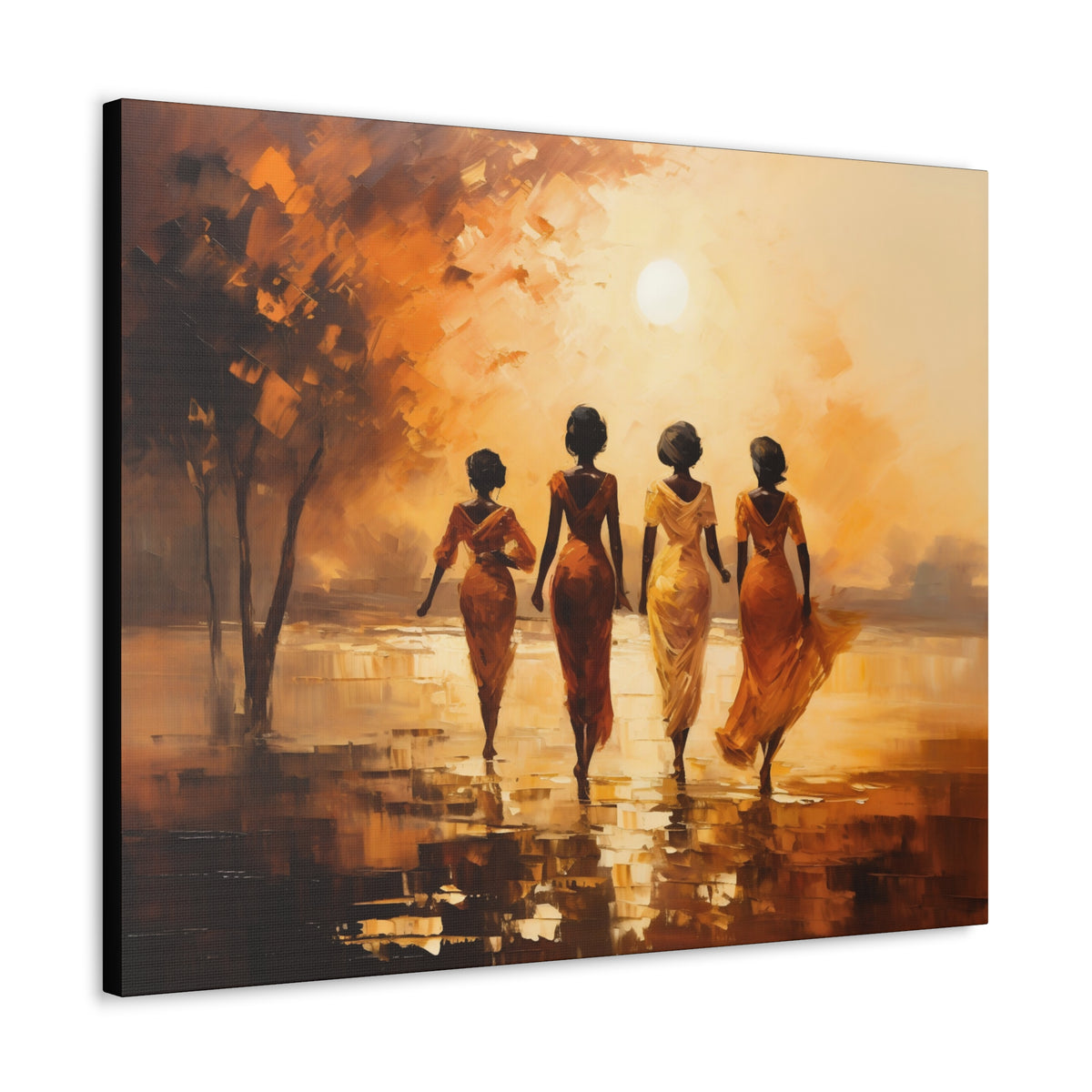 Four ladies by river bank sun Canvas Gallery Wraps
