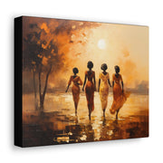 Four ladies by river bank sun Canvas Gallery Wraps