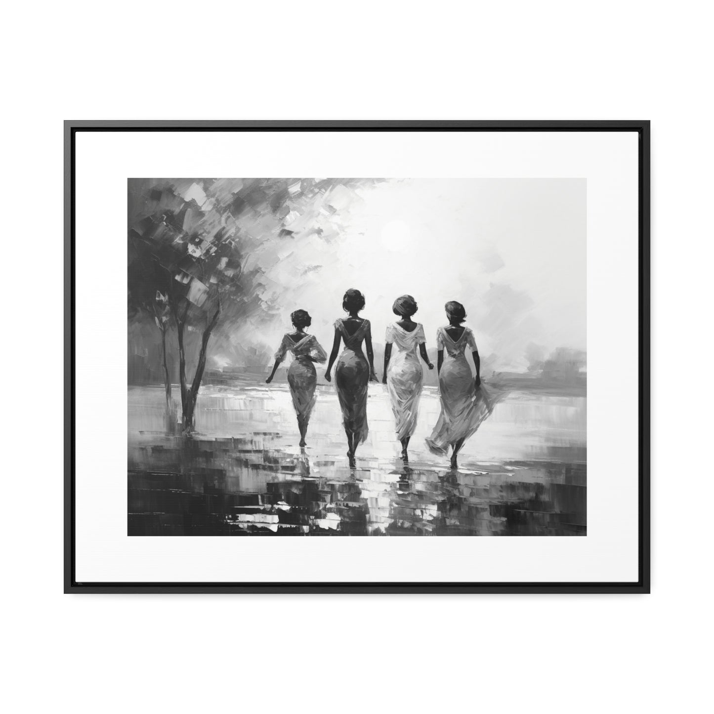 Sunlit Stroll - Framed Canvas b&w Wall Art