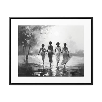Sunlit Stroll - Framed Canvas b&w Wall Art