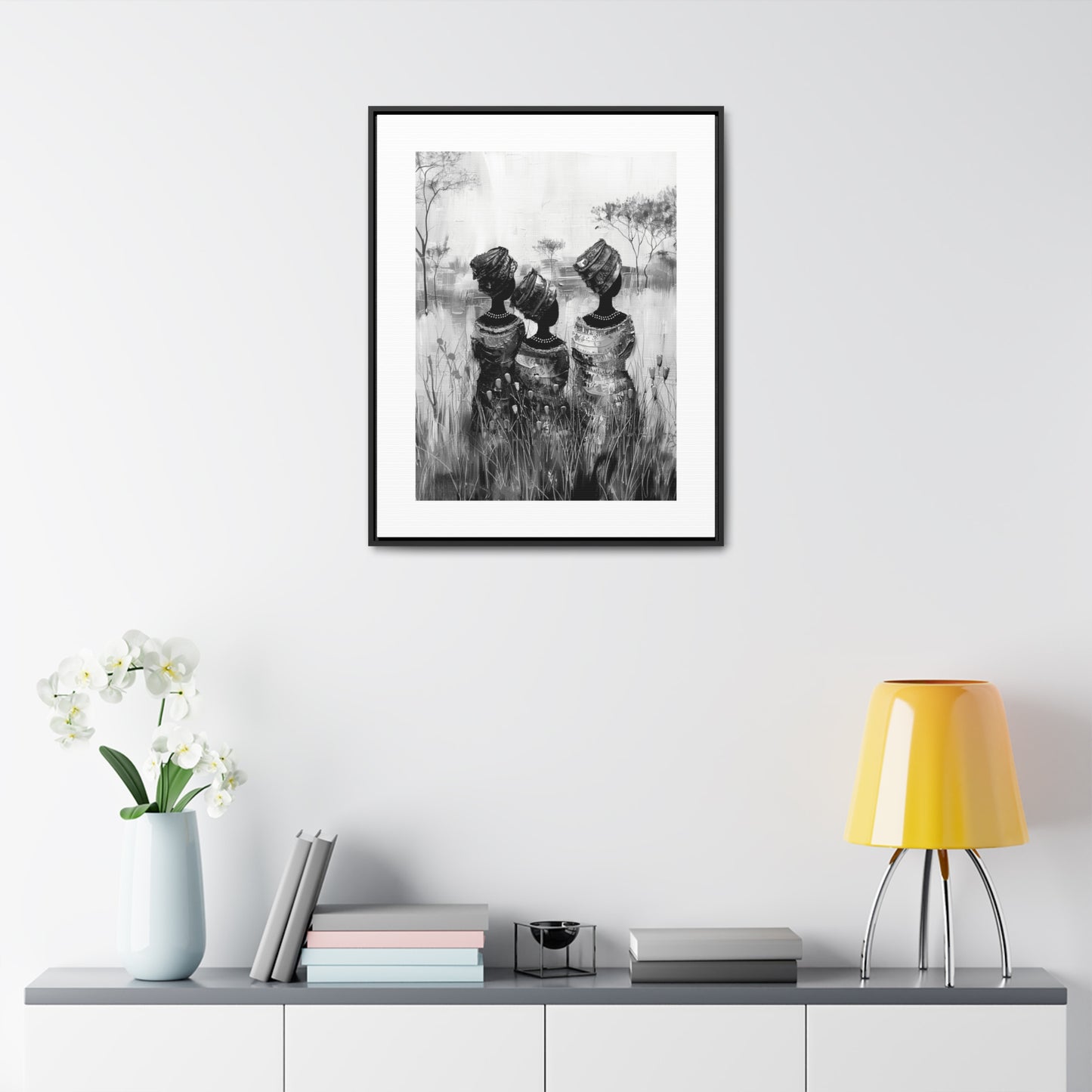 Sisters of the Savannah - Framed Canvas b&w Wall Art